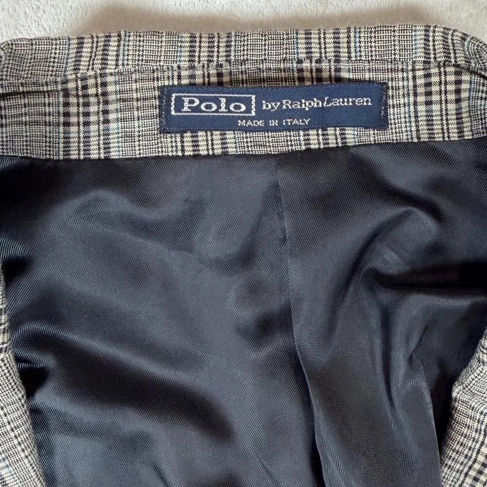 Polo Ralph Lauren 44R Made in Italy 100% Cotton Men's Gray Plaid Blazer